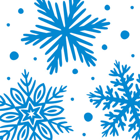 Square background with hand-drawn snowflakes. Simple vector illustration in flat styleのイラスト素材
