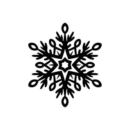 Simple hand drawn icon of a snowflake. Black vector illustration on white backgroundのイラスト素材