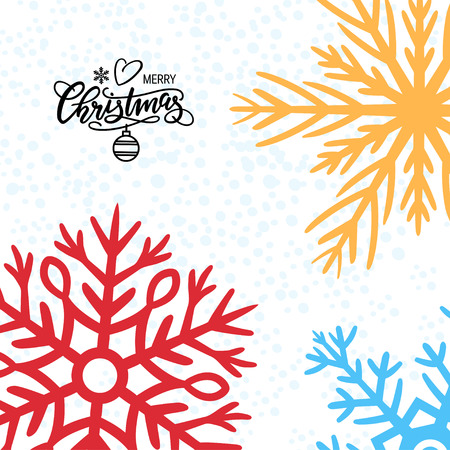 Christmas card with snowflakes and handwriting lettering, vector illustration.のイラスト素材
