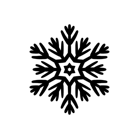 Simple hand-drawn icon of a snowflake. Black vector illustration on white backgroundのイラスト素材