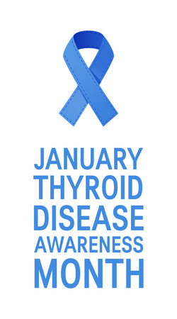 Thyroid awareness month concept. Vertical rectangular design with blue ribbon, vector. Template for web banners or medical brochuresのイラスト素材