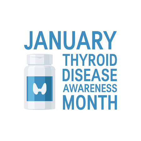 Thyroid awareness month concept. Square typography design with bottle of pills, vectorのイラスト素材