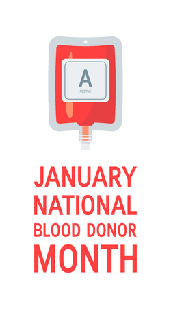 National blood donor month concept. Vertical template with typography and plastic blood bag, vectorのイラスト素材