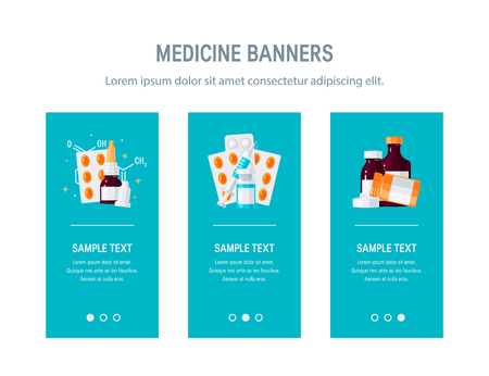 Medicine design for web banners, advertisement, mobile version of website etc. UI vertical template for medical websites or apps in flat styleのイラスト素材