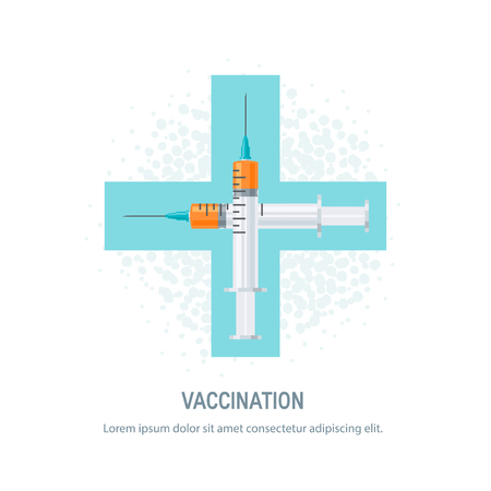 Vaccination concept. Syringes in the shape of a cross, vector illustration in flat styleのイラスト素材