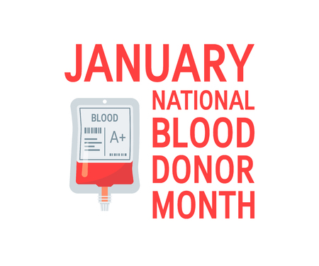 National blood donor month concept. Design with typography and plastic blood bag, vectorのイラスト素材
