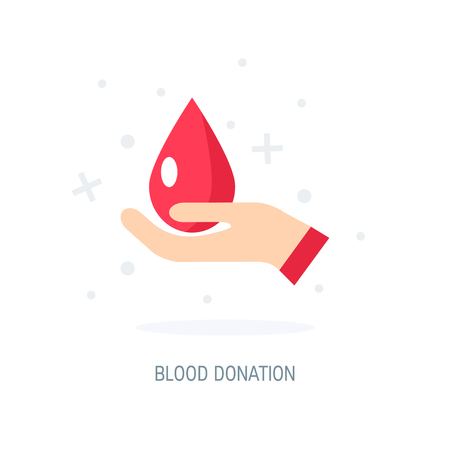 National blood donor month concept. Simple design with drop of blood in human hand, vectorのイラスト素材