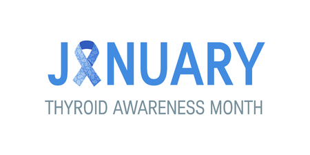 Thyroid awareness month concept for web banners etc. Rectangular typography design made of word January and blue paisley ribbon, vectorのイラスト素材