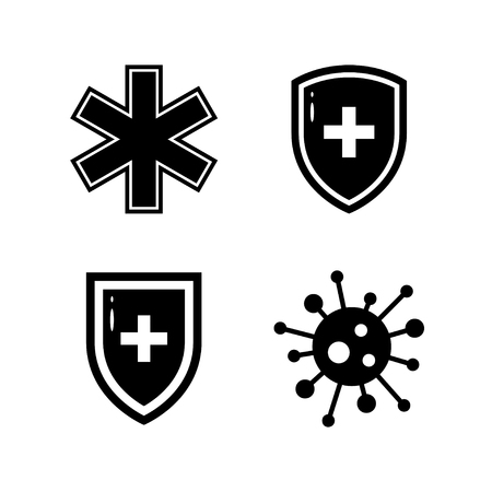 Simple black and white set of immunity icons in flat styleのイラスト素材