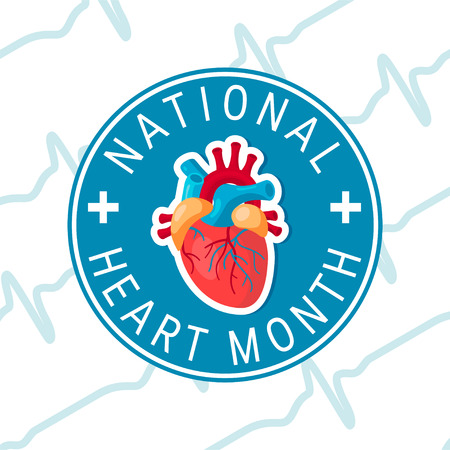 National heart month concept. Round paper cut design in flat style, vectorのイラスト素材