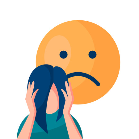 Depression vector concept. Woman holding her head and suffering from mental diseaseのイラスト素材