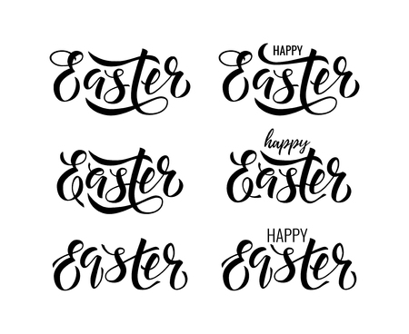 Happy Easter lettering. Modern calligraphy written by brush pen. Vector illustration isolated on white backgroundのイラスト素材