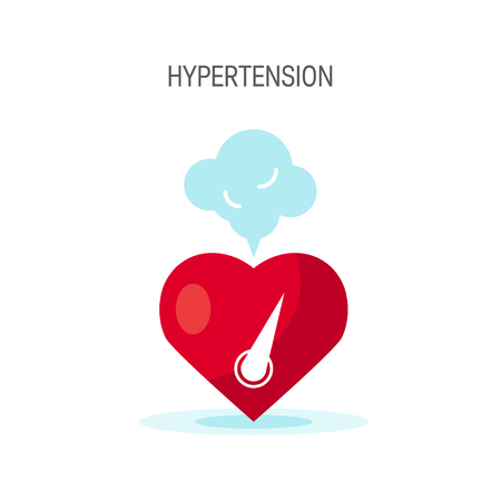 Hypertension concept. Steam coming out of heart under pressure. Vector illustration in flat styleのイラスト素材