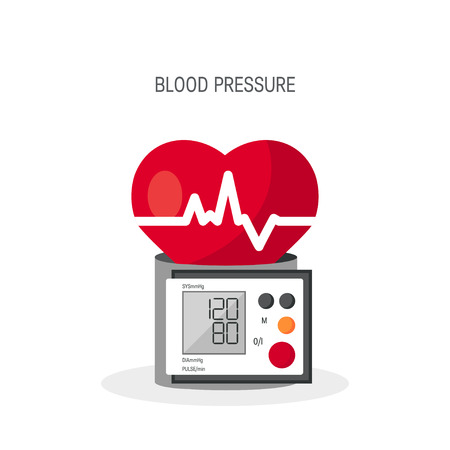 Blood pressure vector concept. Design with heart and blood pressure monitor in flat style.のイラスト素材
