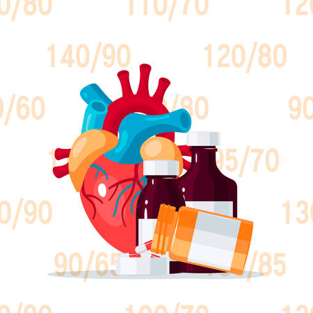 Hypertension and hypotension treatment concept. Vector illustration for medical articles, posters, web banners etc. in flat styleのイラスト素材