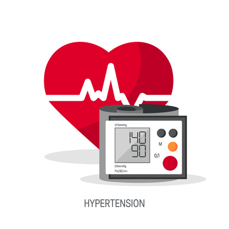 Blood pressure vector concept. Design with heart and blood pressure monitor in flat style.のイラスト素材