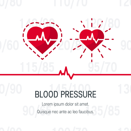 Blood pressure vector concept. Design with pulsating human heart in flat style.のイラスト素材