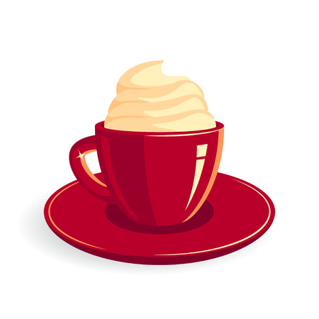 Red cup of glace, mocha, latte or other coffe with whipped cream. Vector illustration in flat styleのイラスト素材