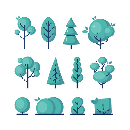 Set of simple tree icons in modern flat style. Vector illustration on white backgroundのイラスト素材