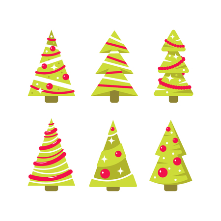 Set of simple Christmas trees in flat style. Vector illustration on white backgroundのイラスト素材