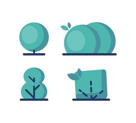Set of simple bushes in modern flat style. Vector illustration on white backgroundのイラスト素材
