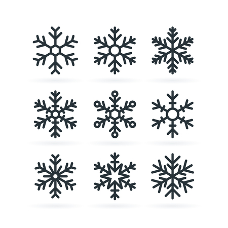 Set of simple snowflake icons in line style. Vector illustration on white backgroundのイラスト素材