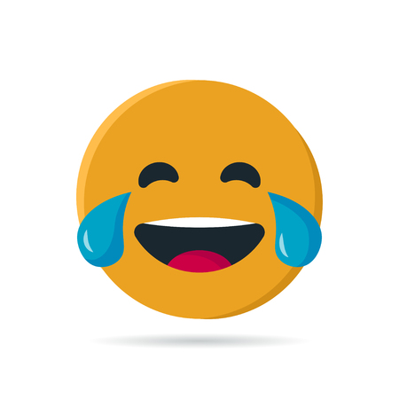 Round yellow emoji. Simple vector illustration of a laughing emoticon with tears of joy for chats in flat styleのイラスト素材