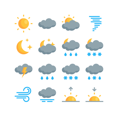 Set of simple climate icons in flat style. Vector meteo pictograms for mobile applications or websitesのイラスト素材