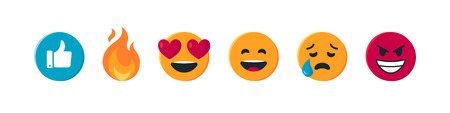 Set of simple round emoji. Vector illustration of smiling faces with different emotions for chats in flat styleのイラスト素材