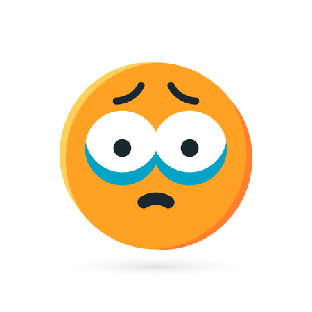Round yellow emoji. Simple vector illustration of a face with tears in the eyes for chats in flat styleのイラスト素材