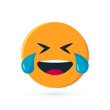 Round yellow emoji. Simple vector illustration of a laughing emoticon with tears of joy for chats in flat styleのイラスト素材