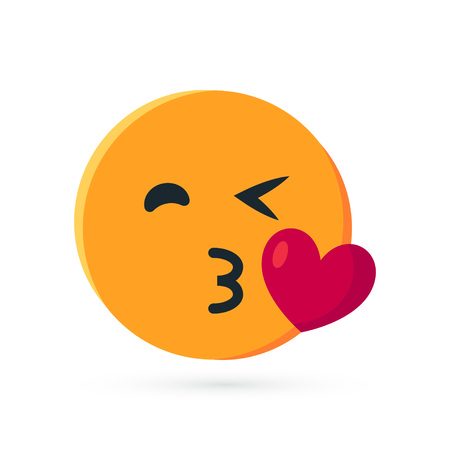Round yellow emoji. Simple vector illustration of a kissing face for chats in flat styleのイラスト素材