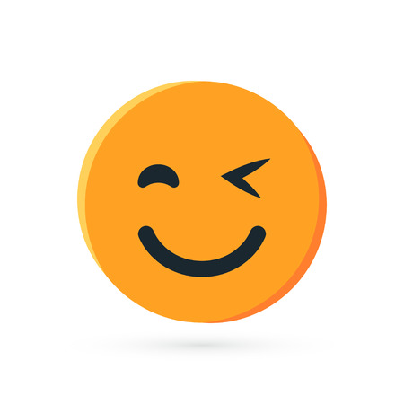 Round yellow emoji. Simple vector illustration of a winking face for chats in flat styleのイラスト素材