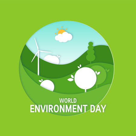 World environment day concept. Square design for posters, cards, web banners etc. Vector template in paper cut style.のイラスト素材