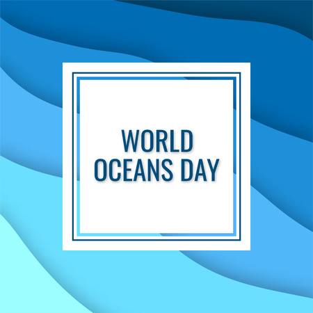 World oceans day concept. Square design for web banners, posters, cards. Vector template in paper cut style.のイラスト素材