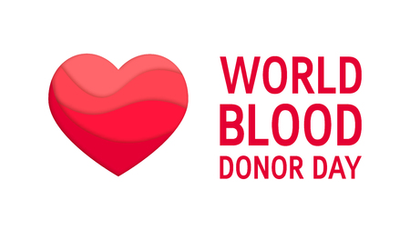 World blood donor day concept. Vector horizontal design with red heart and typography in papercut styleのイラスト素材