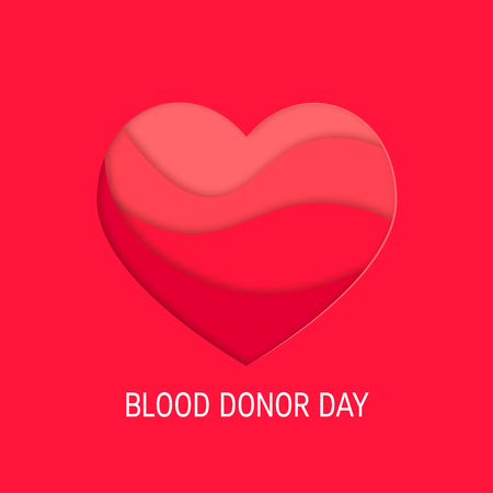 World blood donor day concept. Vector design with red heart and typography in papercut styleのイラスト素材