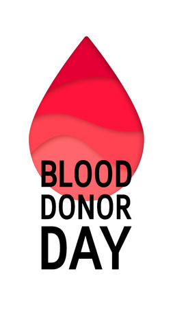 World blood donor day concept. Vector vertical design with red drop and typography in papercut styleのイラスト素材