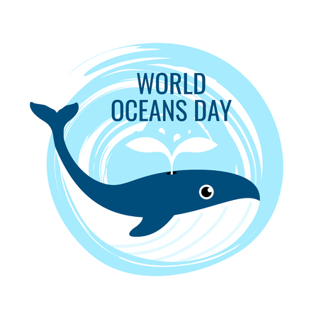 World oceans day concept. Square design for web banners, posters, cards. Vector illustration with a whale in flat style.のイラスト素材