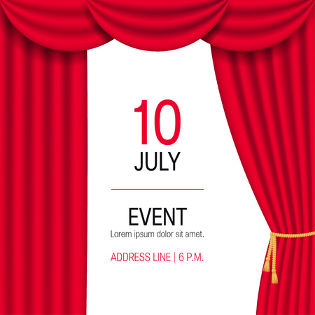 Square poster or banner with red realistic curtains. Vector illustration isolated on white backgroundのイラスト素材