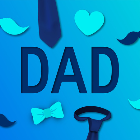 Father's day concept. Vector typography with heart, tie, mustache and bow tie for designs, greeting cards, banners etc.のイラスト素材