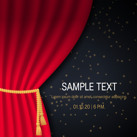 Square banner with red realistic curtains. Vector illustration on black backgroundのイラスト素材