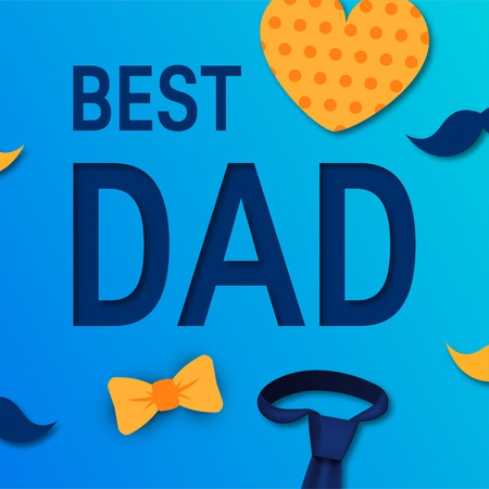 Best dad concept for father's day. Vector typography with heart, tie, mustache and bow tie for designs, greeting cards, banners etc.のイラスト素材