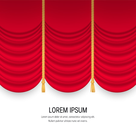 Square banner with red realistic curtains. Vector illustration isolated on white backgroundのイラスト素材