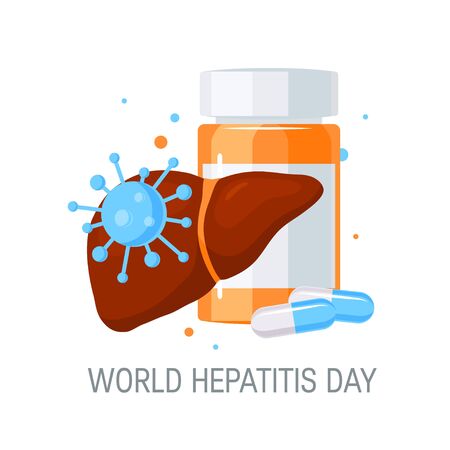 World hepatitis day concept. Design with medicine for posters, web banners, infographics etc. in flat style, vector illustrationのイラスト素材
