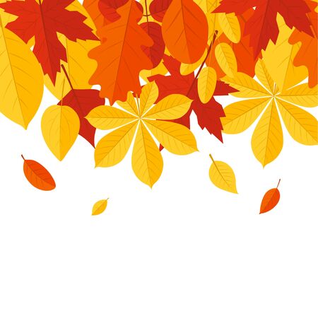Square autumn template for designs, banners, cards, posters etc. Vector illustration with colorful leaves in flat styleのイラスト素材