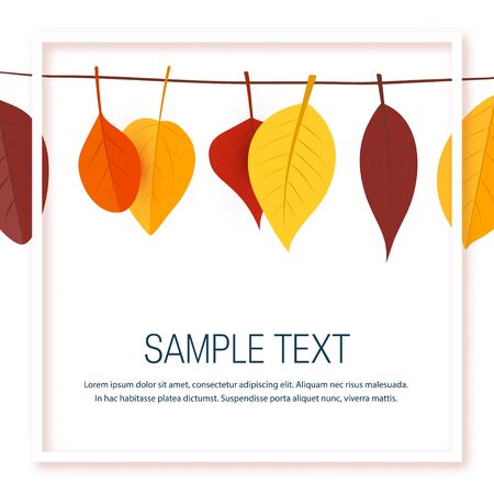 Square autumn template for designs, banners, cards, posters etc. Vector illustration with colorful leaves in flat styleのイラスト素材