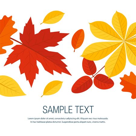 Square autumn template for designs, banners, cards, posters etc. Vector illustration with colorful leaves in flat styleのイラスト素材