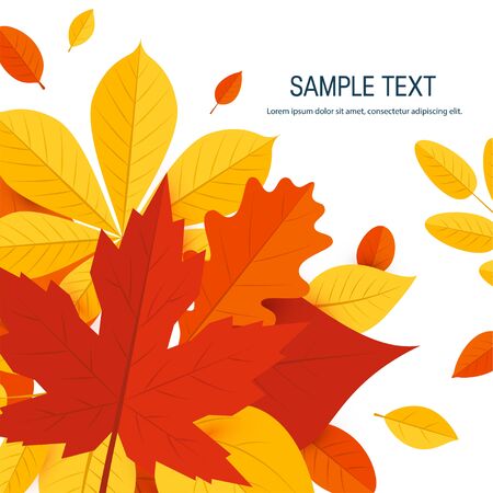 Square autumn template for designs, banners, cards, posters etc. Vector illustration with colorful leaves in flat styleのイラスト素材