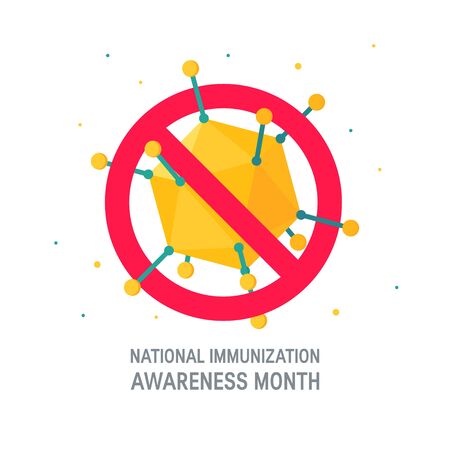 National immunization awareness month concept. Protection from diseases and infections. Vector illustration on white background.のイラスト素材